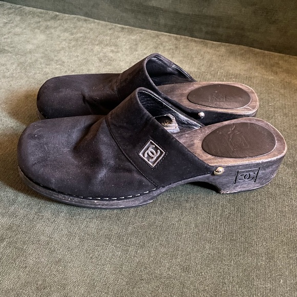 Chanel Suede and Wooden Clogs - Picture 1 of 4
